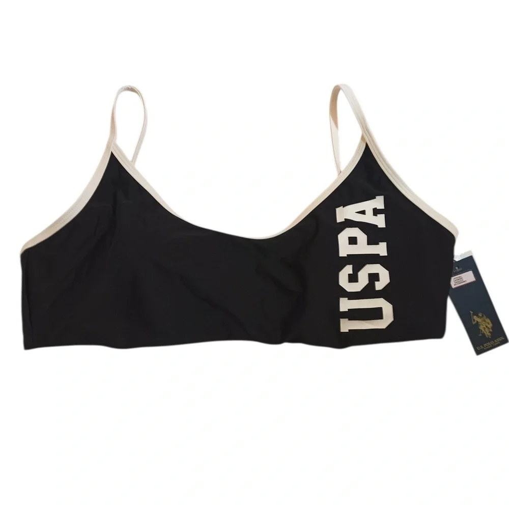 US. Polo Assn. Fire Island Sport Swimsuit Top Black White Junior Size XL 15/17